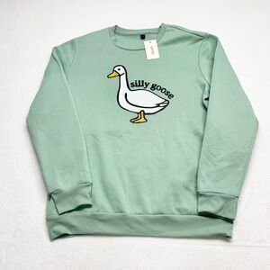 Unbranded Silly Goose Graphic Sweatshirt Mens Size L Mint Green Fleece Pullover